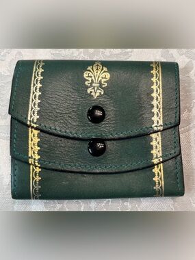 Vintage Italian Leather Trifold Wallet Fiocchi Snap Hardware and Gold Tooling